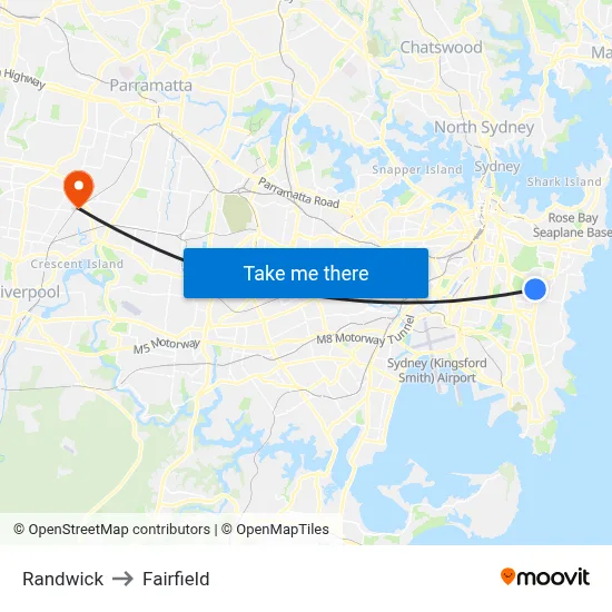 Randwick to Fairfield map