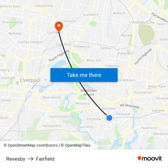 Revesby to Fairfield map