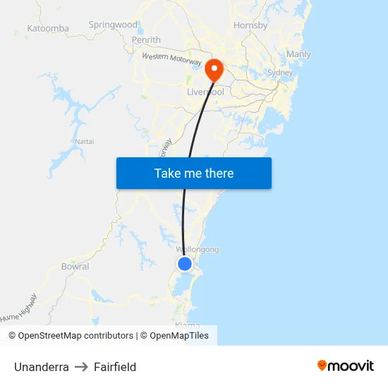 Unanderra to Fairfield map