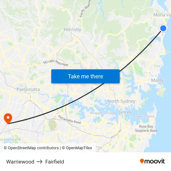 Warriewood to Fairfield map