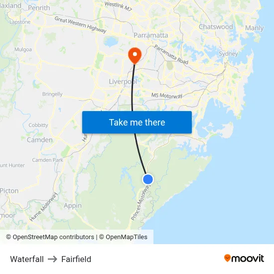 Waterfall to Fairfield map