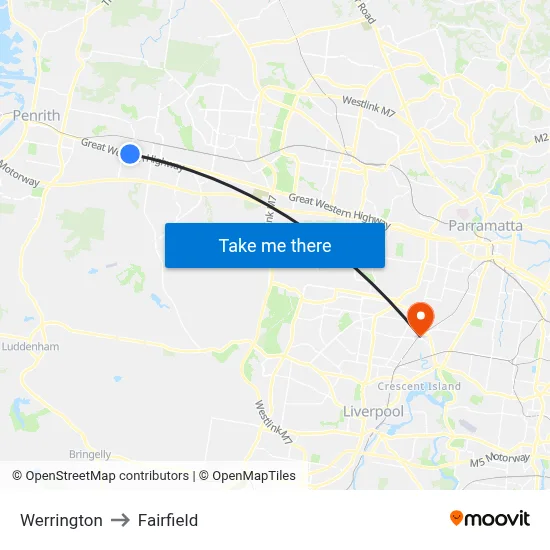Werrington to Fairfield map