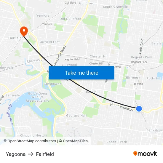 Yagoona to Fairfield map