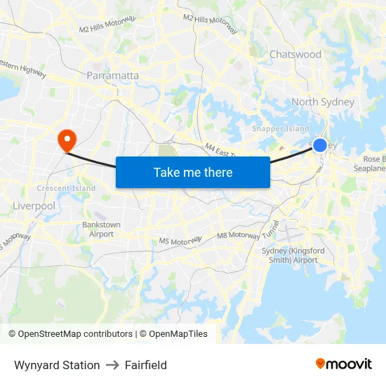Wynyard Station to Fairfield map