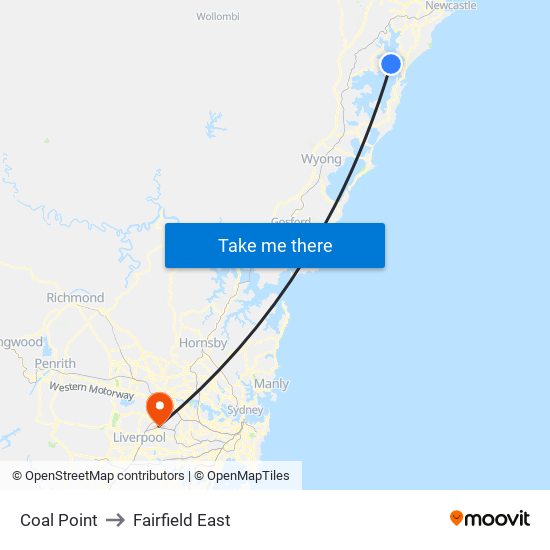 Coal Point to Fairfield East map