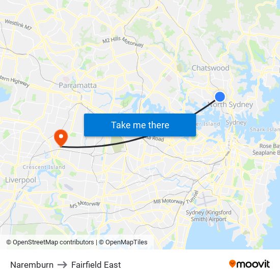 Naremburn to Fairfield East map