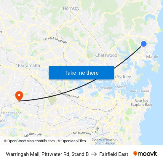 Warringah Mall, Pittwater Rd, Stand B to Fairfield East map