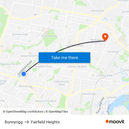 Bonnyrigg to Fairfield Heights map