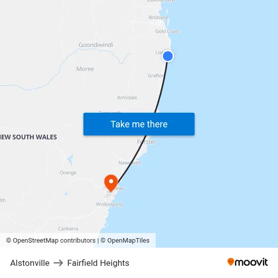 Alstonville to Fairfield Heights map