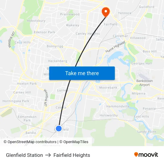 Glenfield Station to Fairfield Heights map