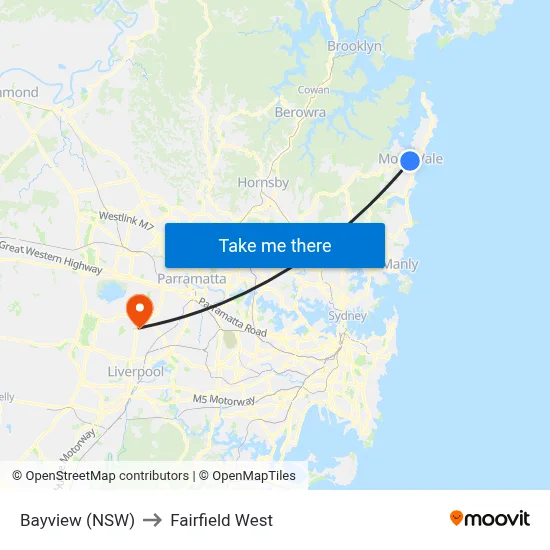 Bayview (NSW) to Fairfield West map
