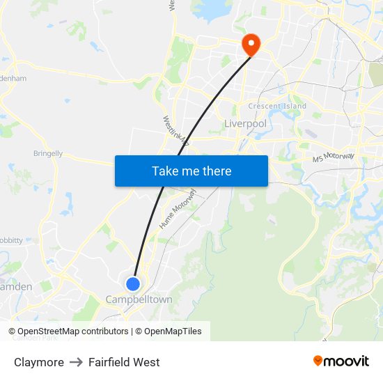 Claymore to Fairfield West map