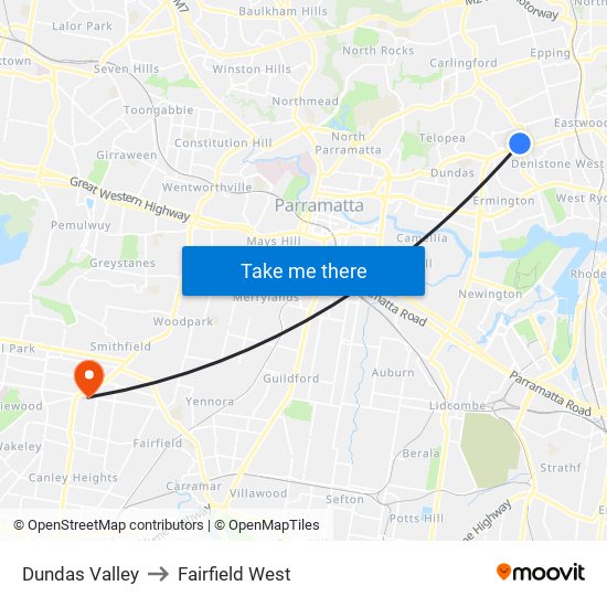 Dundas Valley to Fairfield West map