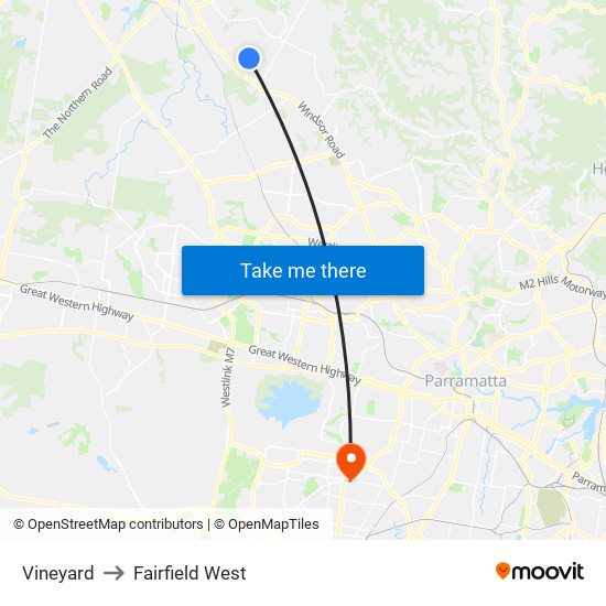 Vineyard to Fairfield West map