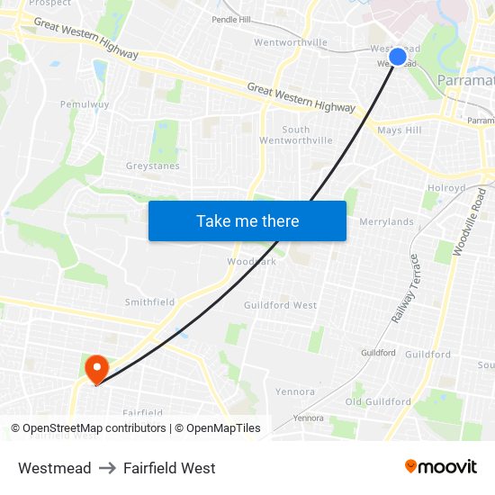 Westmead to Fairfield West map