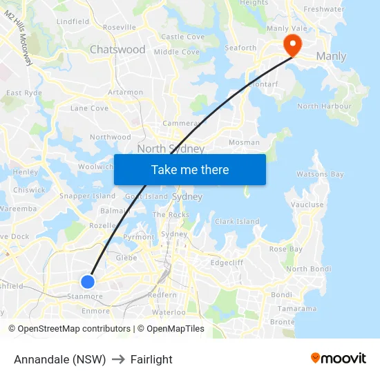 Annandale (NSW) to Fairlight map