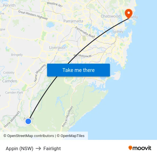 Appin (NSW) to Fairlight map