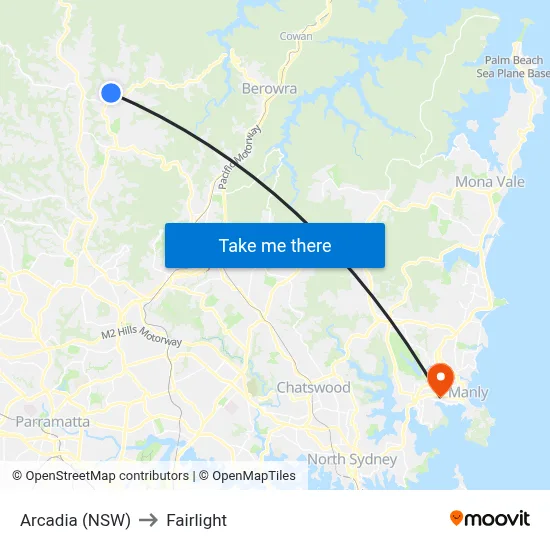 Arcadia (NSW) to Fairlight map