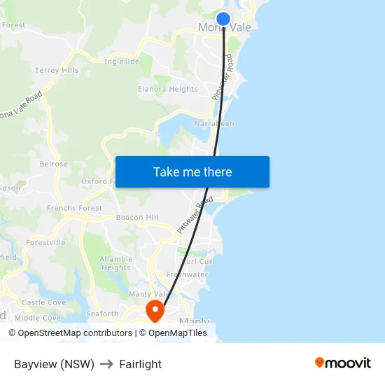 Bayview (NSW) to Fairlight map