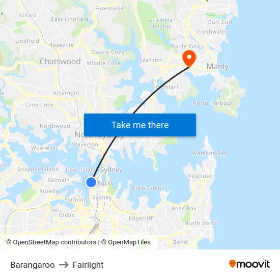 Barangaroo to Fairlight map