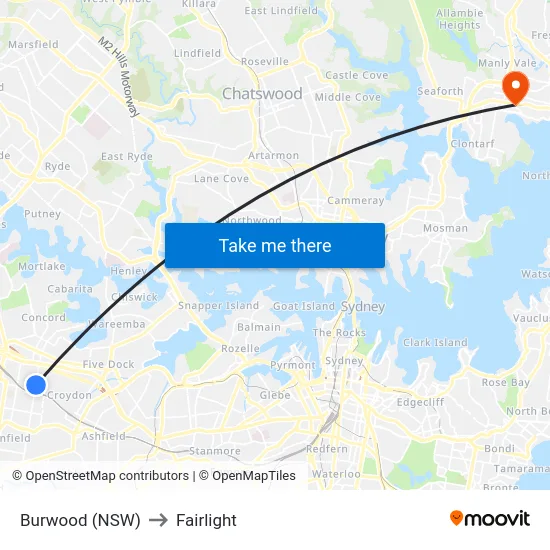 Burwood (NSW) to Fairlight map