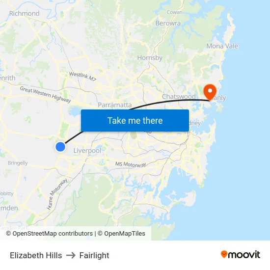Elizabeth Hills to Fairlight map