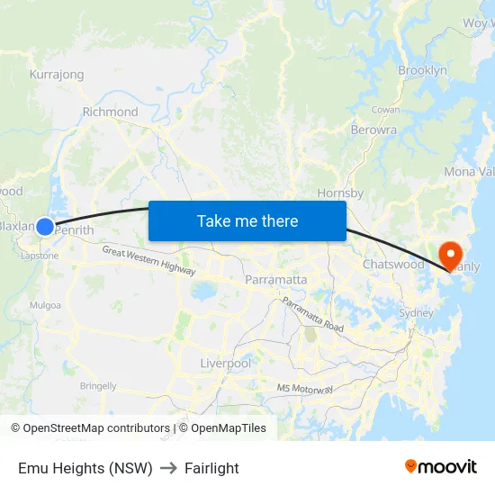 Emu Heights (NSW) to Fairlight map
