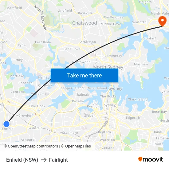 Enfield (NSW) to Fairlight map