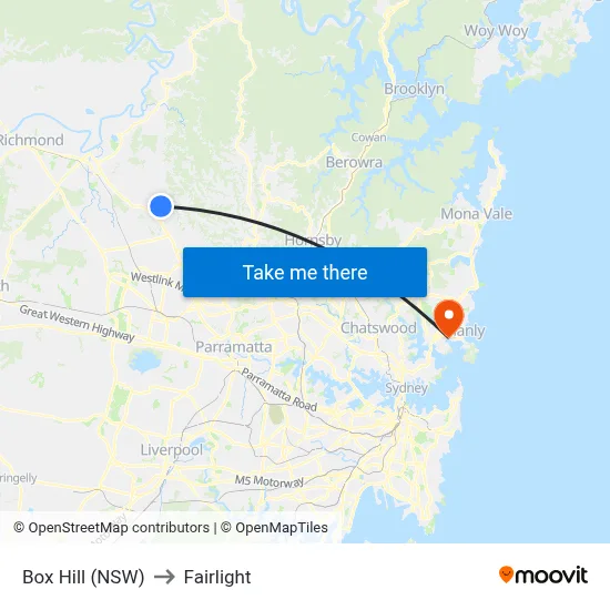 Box Hill (NSW) to Fairlight map