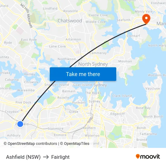 Ashfield (NSW) to Fairlight map