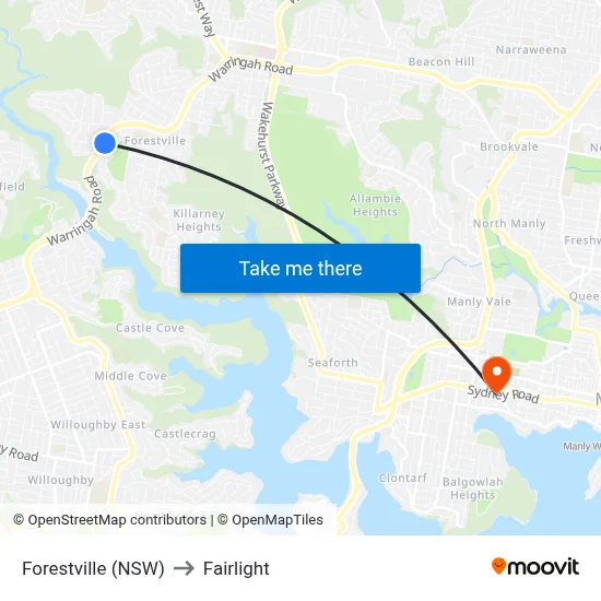 Forestville (NSW) to Fairlight map