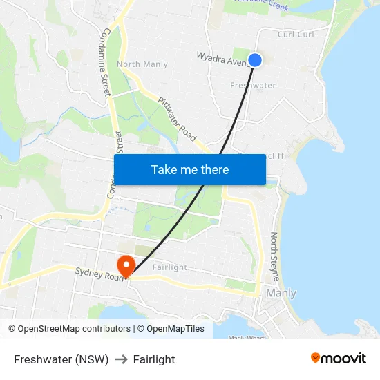 Freshwater (NSW) to Fairlight map