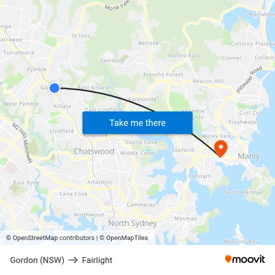 Gordon (NSW) to Fairlight map