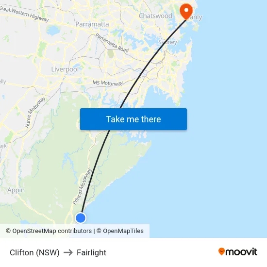 Clifton (NSW) to Fairlight map