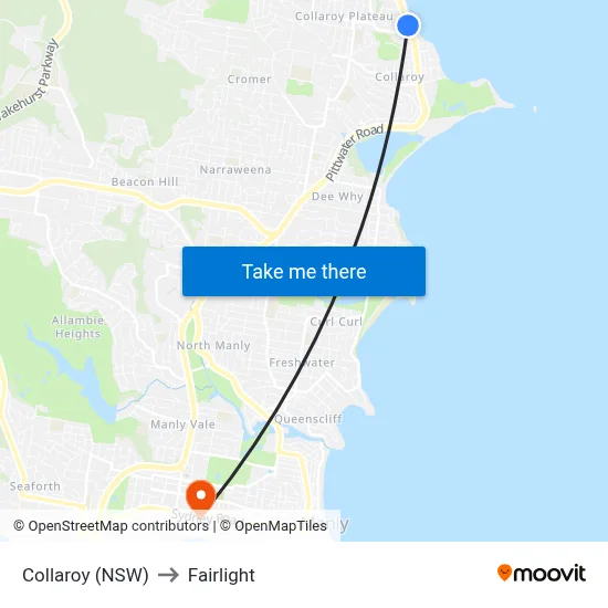 Collaroy (NSW) to Fairlight map