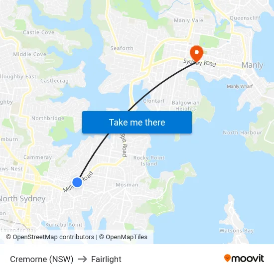 Cremorne (NSW) to Fairlight map
