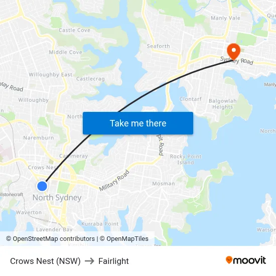 Crows Nest (NSW) to Fairlight map