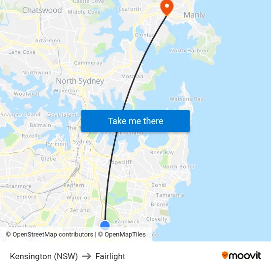 Kensington (NSW) to Fairlight map