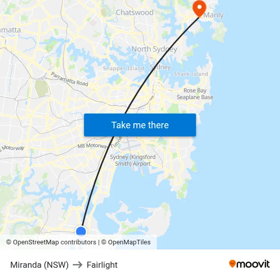Miranda (NSW) to Fairlight map