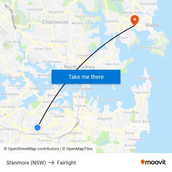Stanmore (NSW) to Fairlight map