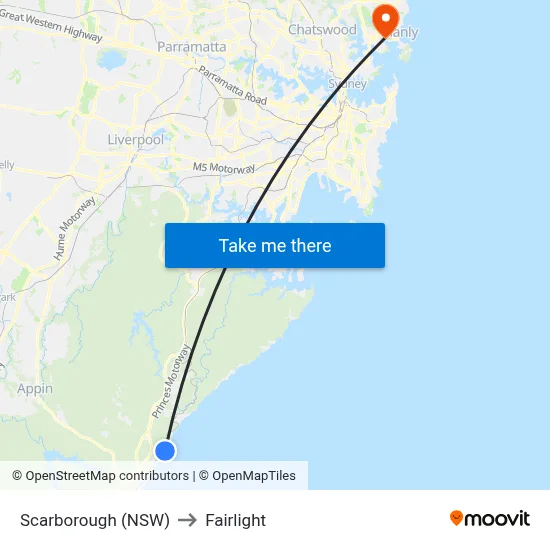 Scarborough (NSW) to Fairlight map