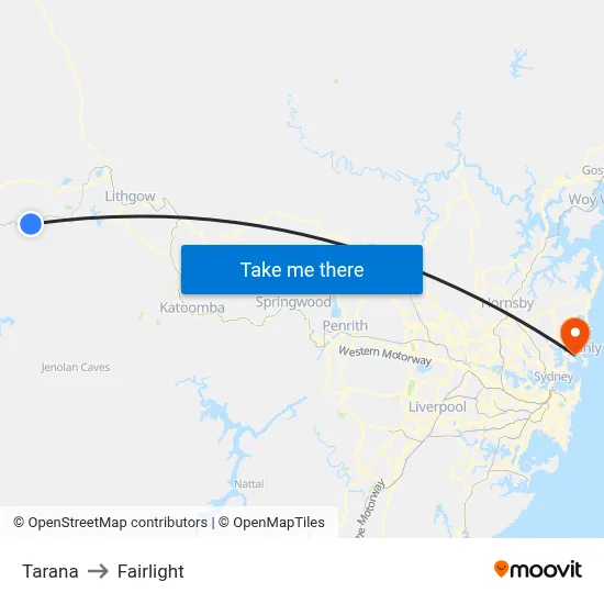 Tarana to Fairlight map