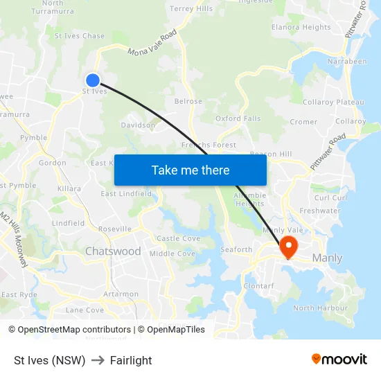 St Ives (NSW) to Fairlight map