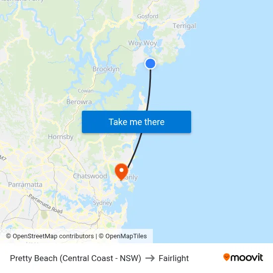 Pretty Beach (Central Coast - NSW) to Fairlight map