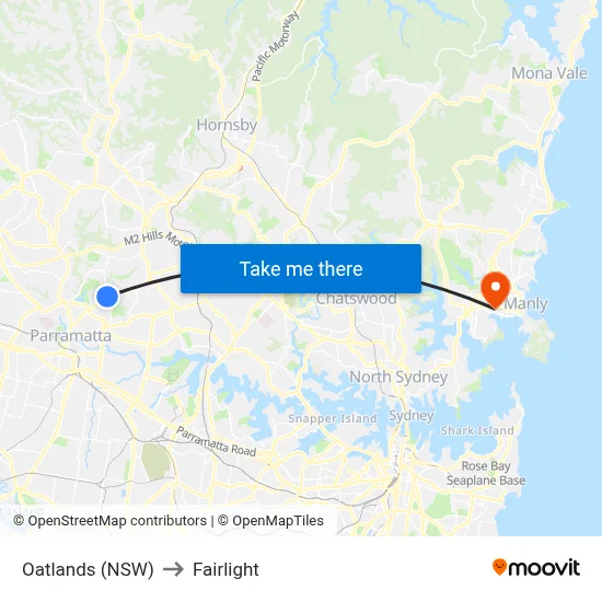 Oatlands (NSW) to Fairlight map