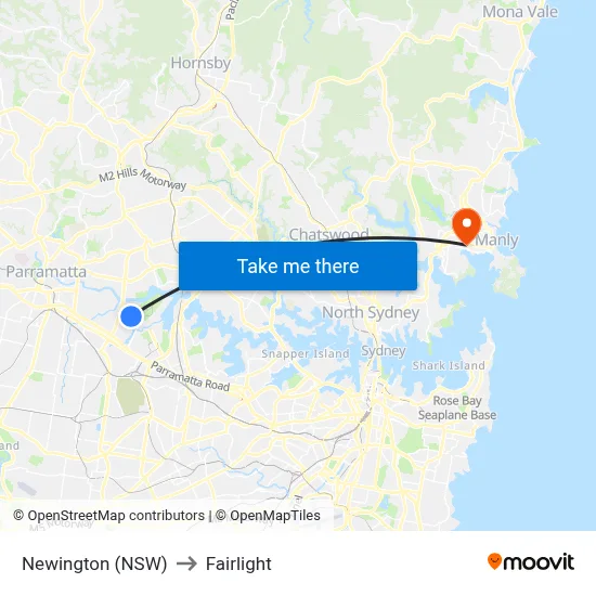 Newington (NSW) to Fairlight map