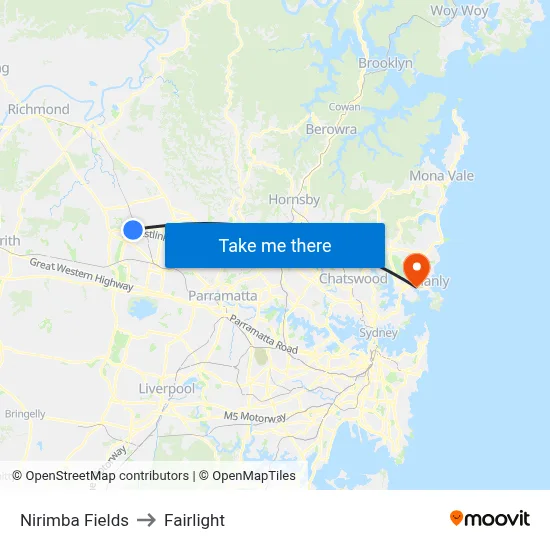 Nirimba Fields to Fairlight map
