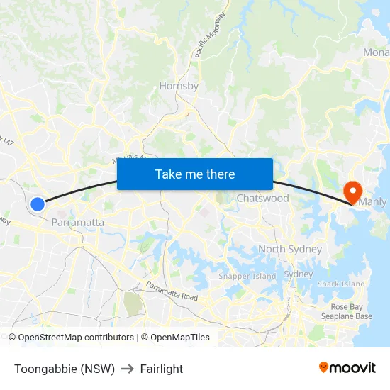 Toongabbie (NSW) to Fairlight map