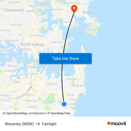Waverley (NSW) to Fairlight map