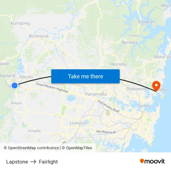 Lapstone to Fairlight map